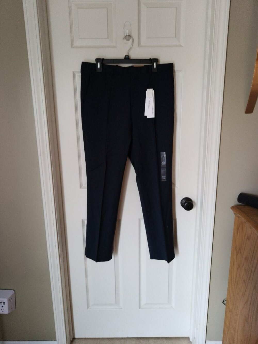 New Calvin Klein Refined Wool Blend Slim Fit Navy Blue Trouser Pants 34 x 30